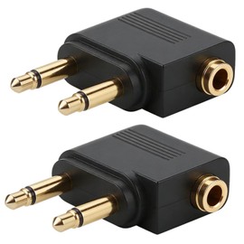 EZYUMM 2-Pack Airplane Headphone Adapter, Dual 3.5mm Male to 3.5mm Female Gold Plated Flight Audio Converter for Airline Entertainment Systems