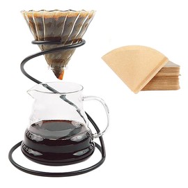 Pour Over Coffee Maker Set – Includes Glass Coffee Dripper, Metal Dripper Stand, Heat Resistance 600ml Coffee Server and 40 Count Paper Coffee Filters, 4 in 1 Set for Home or Office (Black Set)