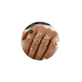 Gold Boho Ring Sets Stackable Knuckle Ring Vintage Snake Finger Rings Set Stacking Joint Midi Rings Sets for Women Girls Teens (C)