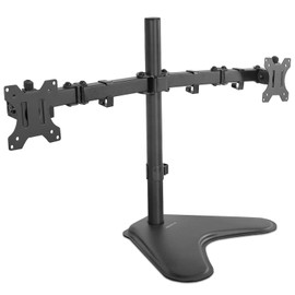 Mount-It! Dual Monitor Stand | Double Monitor Desk Stand Fits Two x 21 22 23 24 27 28 30 32 Inch Computer Screens | Freestanding Base | 2 Heavy Duty Full Motion Adjustable Arms | VESA Compatible