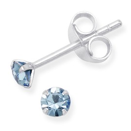 Sterling Silver Cubic Zirconia Earrings - Light Blue Earrings - Size: TINY 3mm Very small & discreet. Gift Boxed. Light Blue CZ Earrings 5550LB