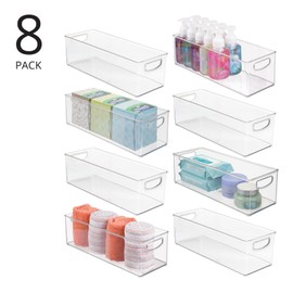 mDesign Plastic Toiletry Organizer for Bathroom - Storage Holder Bin w/Handles for Vanity, Drawers, Dresser - Holds Hair Products, Makeup, Lotion, Skincare and More - Ligne Collection - 8 Pack, Clear