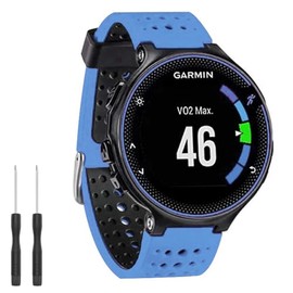 Threeeggs Replacement Silicone Sport Watch Band for Forerunner 220 230 235 620 630 735XT Smartwatch Wrist Strap (Sky Blue & Black)