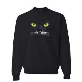Tee Hunt Cat Green Eyes Sweatshirt Animal Pet Lovers Kitten Huge Cat Face Sweater Black Large