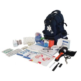 LINE2design First Aid Kit - EMS Emergency First Responder Rescue Fully Stocked Large Medical Supplies Backpack Trauma Kit - EMT - Paramedic - Navy Blue