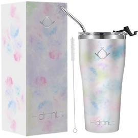 Hidranur Termo de Acero Inoxidable Doble Aislamiento Térmico, 30 Oz (887.206 ml), Termo para Café, Tapa Hermética Antifugas, Popote Incluido (Blanco Mármol, 30 Oz (887.206 ml))