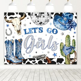 Mocsicka Cowgirl Backdrop Let's Go Girls Denim Diomand Western Disco Birthday Rustic Cactus Hat Boots Wild West Photography Background Banner Photo Shoot Decor Prop (Blue, 7x5ft)