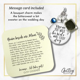 Bouquet Charm Wedding Mom You Walk Beside Me Every Day Remembrance Keepsake 1 Vintage Silver Frame Something Blue Bead White Glass Jewelry Loving Memory Mother for Bride's Flowers DIY Photo Template