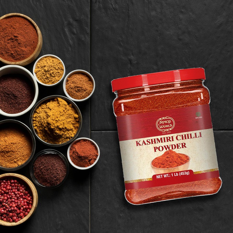 Spicy World Kashmiri Chilli Powder (Chili) 1 Pound Bulk Jar