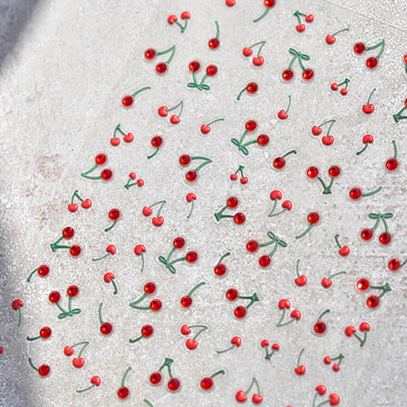 TailaiMei Cherry Nail Stickers, Fruit Self-Adhesive Nail Art Decals for