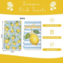 Snyvpra Pack of 2 40 x 60 cm Lemon Flowers Floral Summer Kitchen Towels Tea Towels, Seasonal Spring Summer Decoration Towels, Absorbent and Quick Drying, Summer Lemon Decoration for Kitchens