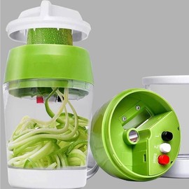 Vegetable Slicer-Zucchini Noodles Tool & Spaghetti Maker.Well-Designed Food Blade & Mandoline Slicer.Durable Multifunctional Manual Slicer for Spiral, Strip and Ribbon Shapes. Kitchen Utensils & Gadgets. Multifunctional - Color: Green with container
