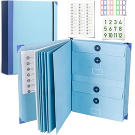 Important Document Organizer Personal Binder Organizer with Labels Accordion File Stylish Binder for Storing Important Papers, Certificates, Passports, Photos, and Letters(Bule)