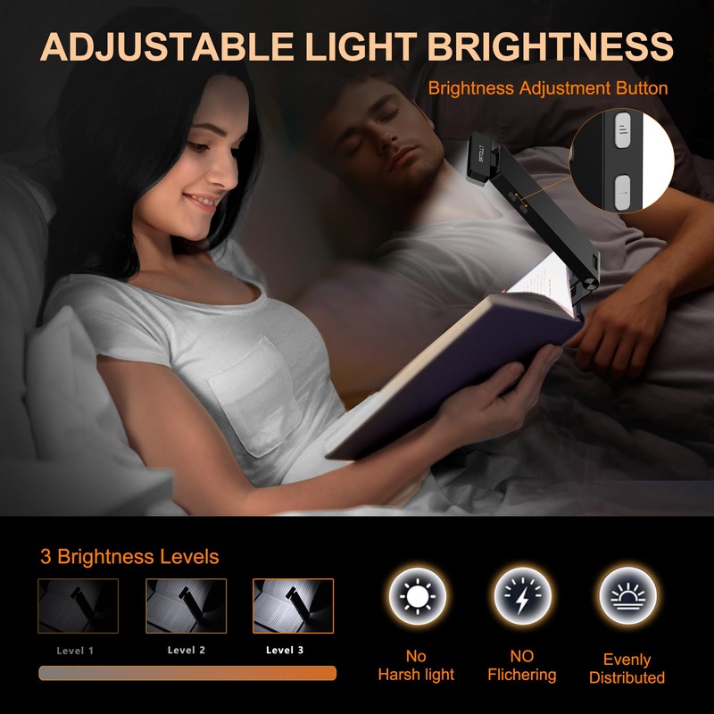 Book Lights,1500mAh Rechargeable Reading Light in Bed, 3 color Adjustable