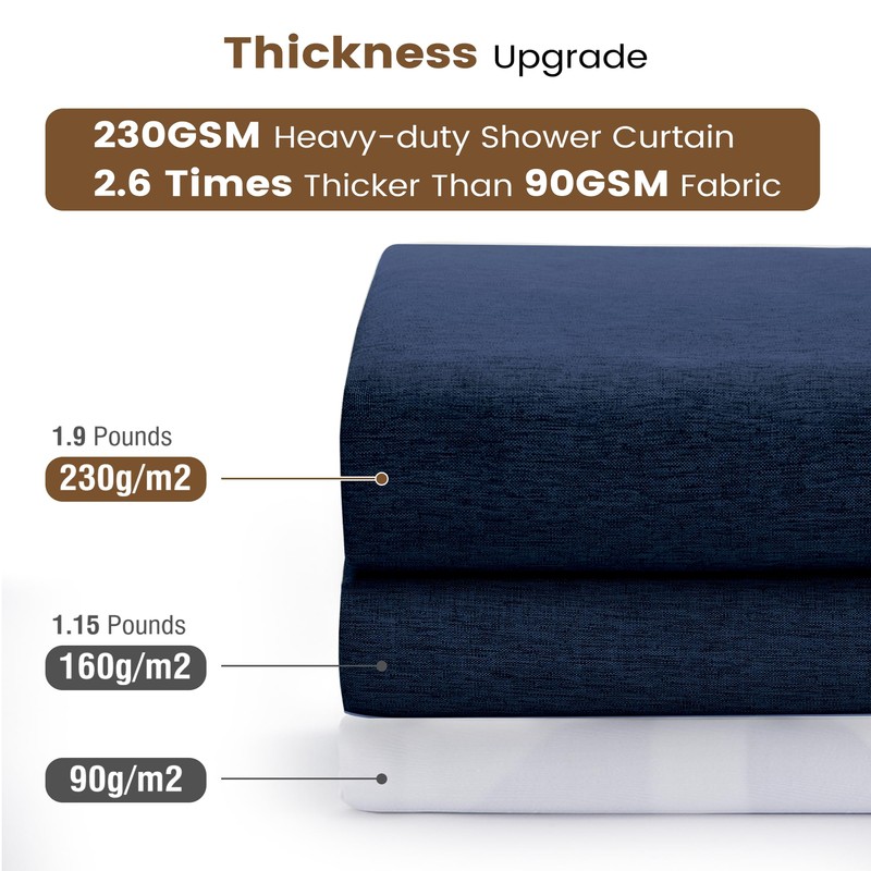 BTTN Navy Blue 3 in 1 Linen Textured Shower Curtain