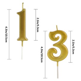 Gold 13th Birthday Candles for Cake, Number 13 1 3 Glitter Candle Party Anniversary Cakes Decoration for Kids Women or Men