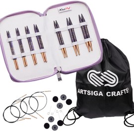 KnitPro J'Adore Cubic Set 4 inch Circular Knitting Needles Size 6, 7, 8, 9, 10, 10.75, 11 Interchangeable, 4 Cables, 8 Caps, 4 Keys, Fabric Case with Project Bag