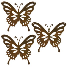 Rostikal Set of 3 Butterfly Decoration 12 x 14 cm Rust Garden Decoration for Hanging Wall Decoration Metal