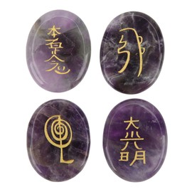 4Pcs Crystal Stones Set, Natural Chakra Stone Set Reiki Symbols Stones for Reiki Crystal Healing Home Decoration[#1]Necklaces
