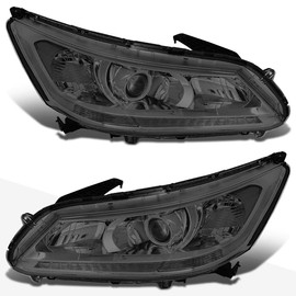 Projector Headlight Assembly Compatible with Honda Accord 13-15 | Headlamps with Smoked Lens Clear Corner