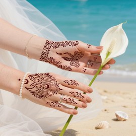 Xmasir Henna Tattoo Stencils Kit, 14 Sheets Temporary Tattoos Template Airbrush Indian Flower Body Art Tattooing for Women Girls Hands Forearm