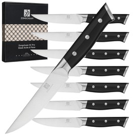 Steak Knives,4.5 Inch Steak Knives Set of 8, Micro-Cutting Point Serrated Edge, Very Sharp Steak Knife, Dishwasher Safe, 50CR15MOV Stainless Steel, Handle Ergonomic And Full Tang Design With Gift Box
