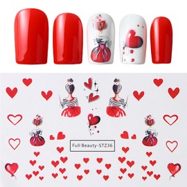 Valentine's Day Nail Art Stickers Water Decals Cute Cartoon Little Bear 2 Sheets Nail Decoration Valentine's Day Nail Decals Valentine's Day Nail Stickers DIY Nail Decorations