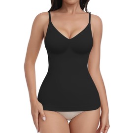 EUYZOU Womens Tummy Control Shapewear Tank Tops Seamless V-Neck Compression Tank Tops Body Shaper Camisole, Black L