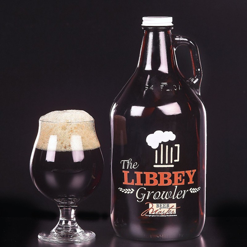 Libbey Amber 64 Oz. Growler with White Metal Lid