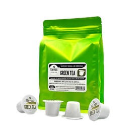 Green tea pods compatible with Nespresso OriginalLine, single-serve tea capsules suitable for coffee brewing machines - Pack of 18 pods
