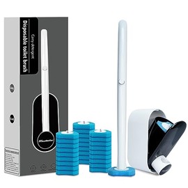 Escobilla de Inodoro desechable y Soporte con 32 recambios de Varita de Inodoro con solución de Limpieza de inodoros, Juego de Suministros de Limpieza de baño, Color Negro (Paquete de 1)