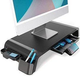 Fenge Monitor Stand No Assembly with Drawer, 2 Removable Storage Slot for Laptop Screen PC Printer, Desk Accessories, Black, G04A1522B