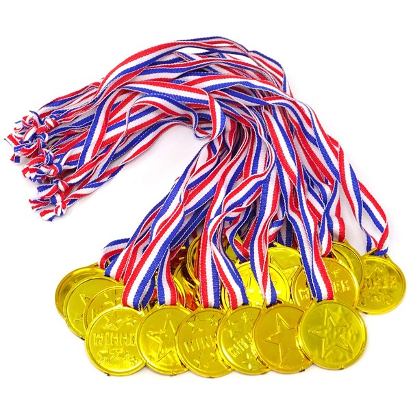 Honbay 24PCS Gold Plastic Winner Award Medals for Parties, Games, Sports, Dress Up and More