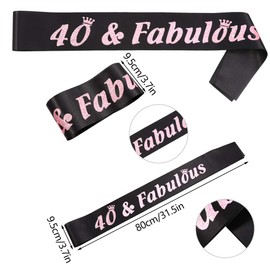 ruggito 40th Birthday Costume Set For Women,Include 40th Black Satin Sash,Birthday Crown Tiara and Round Brooch Clip Pin for 40th Birthday Party Decorations