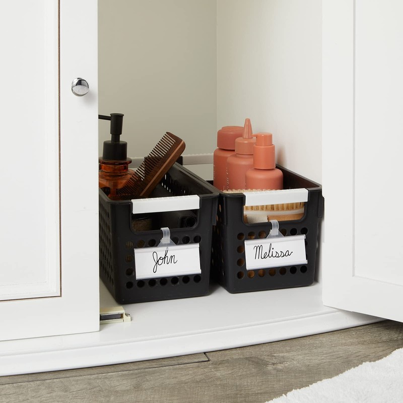 Farmlyn Creek 4-Pack Black Plastic Baskets for Organizing Bathroom, Laundry