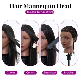 20-22 Inch Mannequin Head Human Hair with Stand,Real Human Hair Mannequin Head for Braiding,Cosmetology Manikin Doll Head for Styling with Table Clamp Hair Braiding Set(Brown)