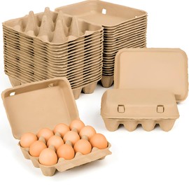 echomerx 100-Pack Bulk Egg Cartons – Holds 12 Eggs (1 Dozen) Chicken Huevos, 3x4 Molded Paper Pulp, Blank Lid – Eco-Friendly, Reusable Storage for Backyard Farms, CSA, Farmers Markets, DIY Branding