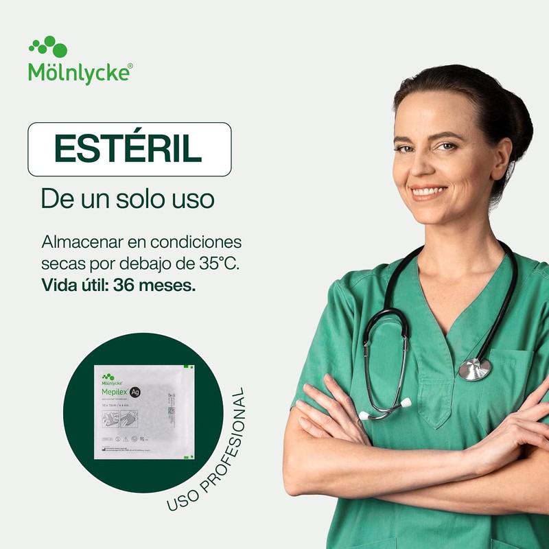 Mepilex Ag 10x10 cm Apósito De Espuma Tecnología Safetac® Espuma