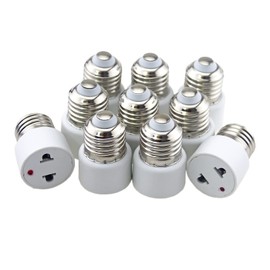 Rextin 10 pcs Adapter E26 to Polarized Outlet Bulb Holder Socket Converter,Standard Medium E26 Base Light Bulb to 2 Prong Outlet Plug Splitter Converter (Outlet with Indicator 10pcs)