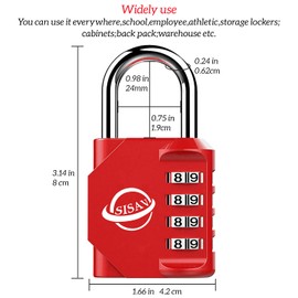 SISAV 4 Digit Combination Lock,Gym Padlock,Outdoor Combination Padlock,Suitable for School Lockers,Tool Boxes,Fences,Gate(Red 1Pack)