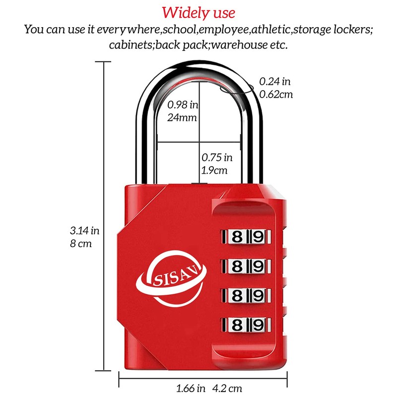 SISAV 4 Digit Combination Lock,Gym Padlock,Outdoor Combination Padlock,Suitable for School