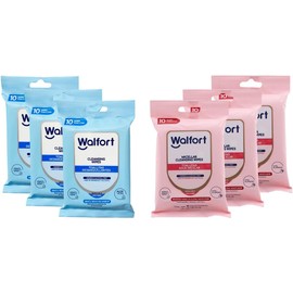 Walfort Toallitas húmedas desmaquillantes y Agua Micelar. 3pz de Toallitas con Agua Micelar C/10pz. 3pz de Toallitas Desmaquillantes C/10pz. Caja 6 pz. Limpieza Facial Suave y Efectiva.