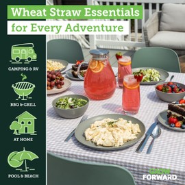 Grow Forward 16-piece Premium Wheat Straw Dinnerware Sets for 4 - Unbreakable Dishwasher & Microwave Safe Plastic Plates and Bowls Sets - Patio, Outdoors, RV, Camping Dishes - Feather