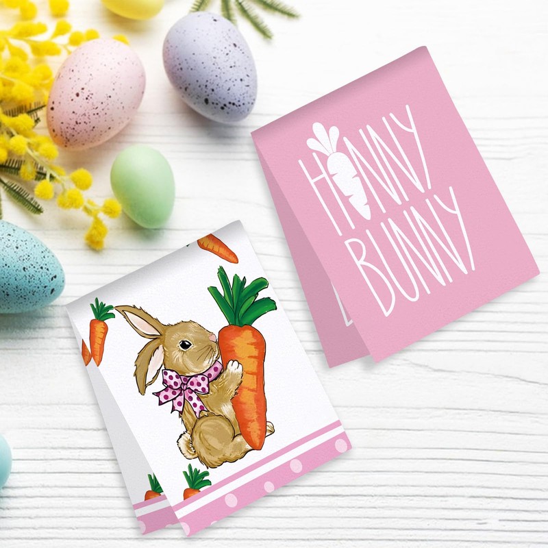 GAROMIA Easter Tea Towel, Pack of 2, Rabbit Ear, Easter