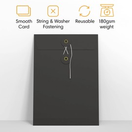 Lempac String and Washer Envelopes - C5 & C6 String Closure Envelopes for Personal & Business Use - Reusuable 180gsm Durable Mailing Solution- SW229B x25