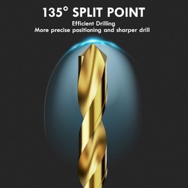 MACXCOIP 230Pcs Titanium Drill Bit Set, 135 Degree Tip HSS Drill Bit Kits, Sizes from 3/64" to 1/2" for Drilling Soft Metal, Aluminum, Copper, Wood and Plastic, with Plastic Indexed Case for Storage