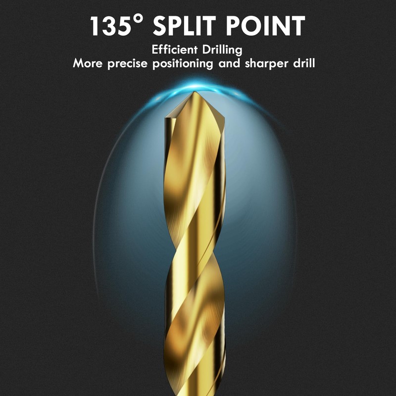 MACXCOIP 230Pcs Titanium Drill Bit Set, 135 Degree Tip HSS