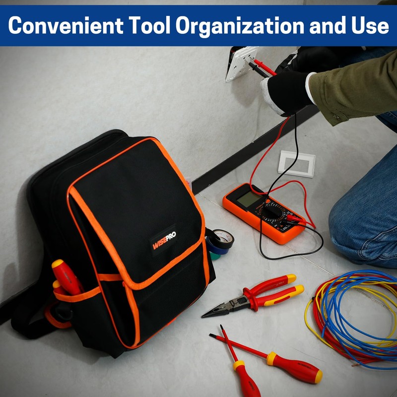 WISEPRO Zippered Electricians Tool Pouch, Waterproof 1680D Tool Pouches Organization