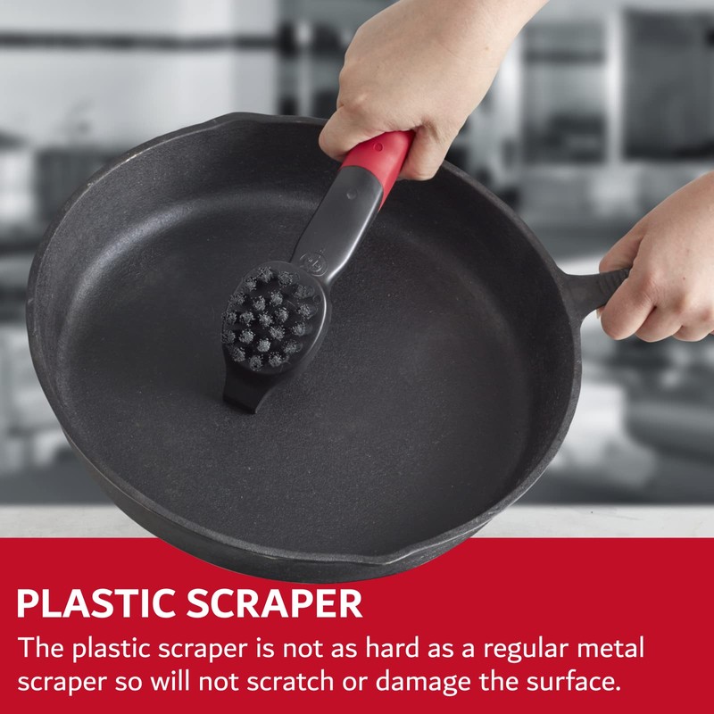 Cast Iron Scrub Brush & Scraper, Dish Scrubber Brush with