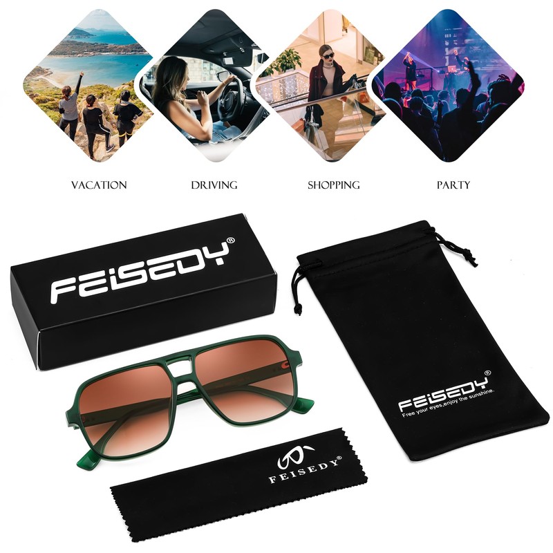 FEISEDY Retro Square Aviator Sunglasses Women Men 70s Vintage Trendy